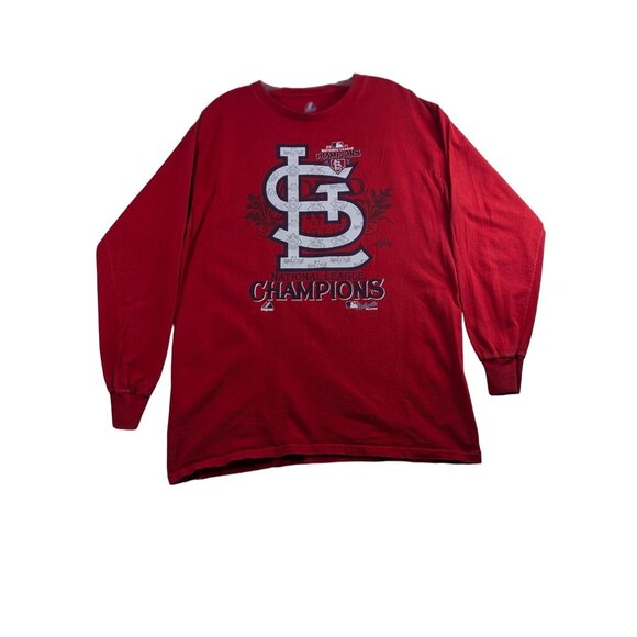 Majestic St Louis Cardinals MLB 2011 NL Champions Mens T-Shirt Red Baseball - Picture 1 of 9